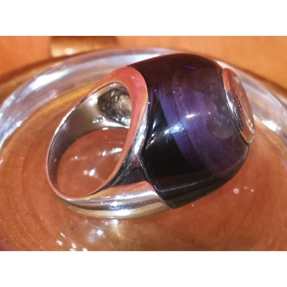 NEW Large Purple Cabochon Ring 23.7 gr. 925 Sterling Silver Size 9 - 9.5 in Box